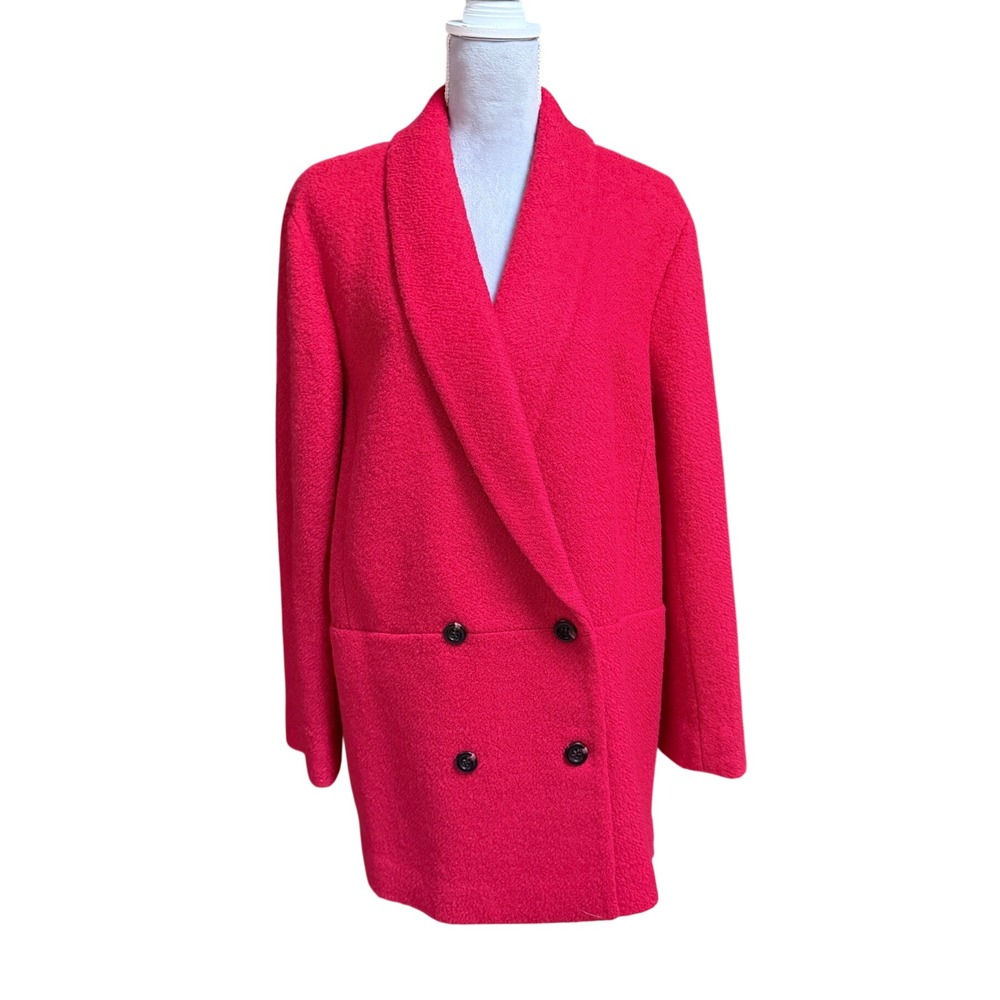 Ann Taylor Red Wool Blend Double Breasted Drop Waist Coat Size L NWT